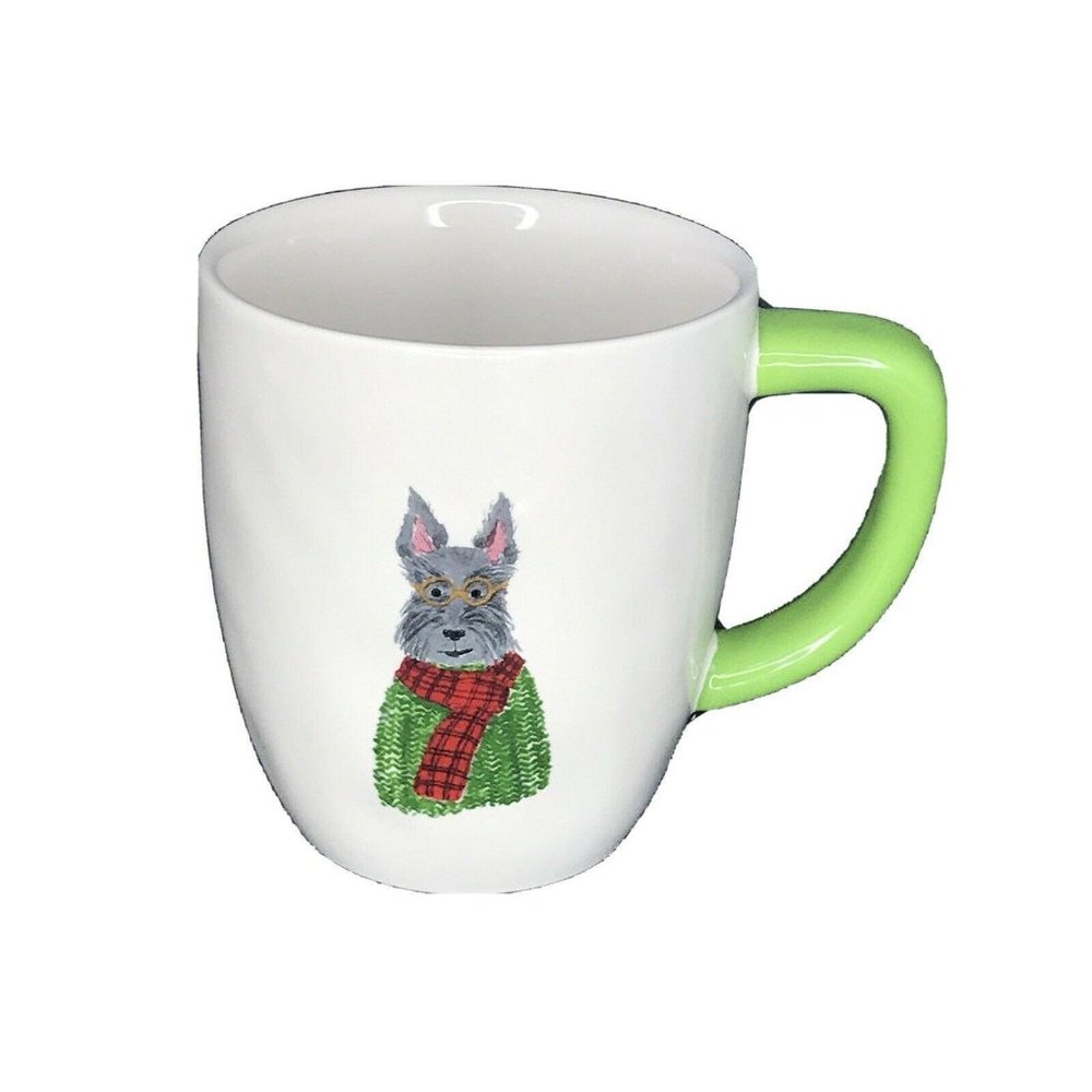 Rae Dunn Dog Schnauzer Terrier Dog Mug Green NEW